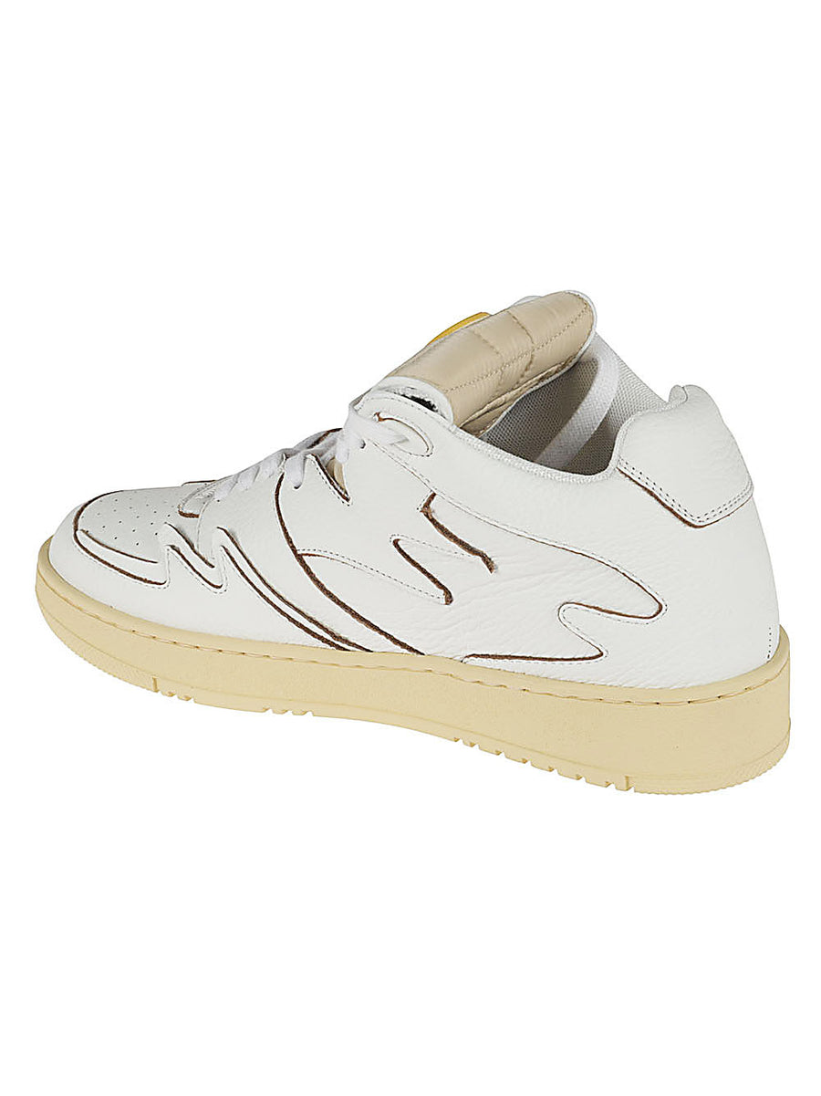 Metalgienchi Neon Leather Sneakers For Men Premium White Calf Leather Upper Gum Sole Durable Everyday Wear