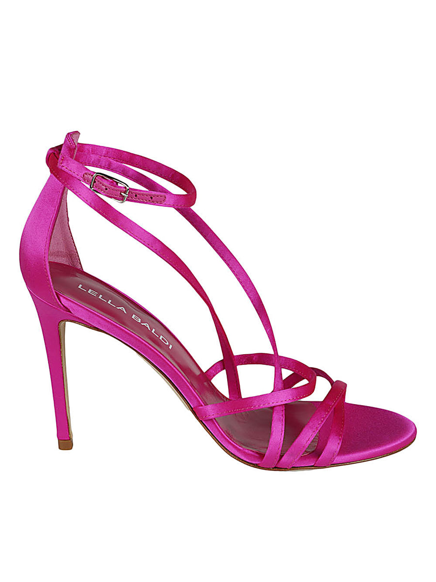 Lella Baldi Fuchsia Satin Sandals For Women Luxurious Dressy Evening Sandals With Leather Lining