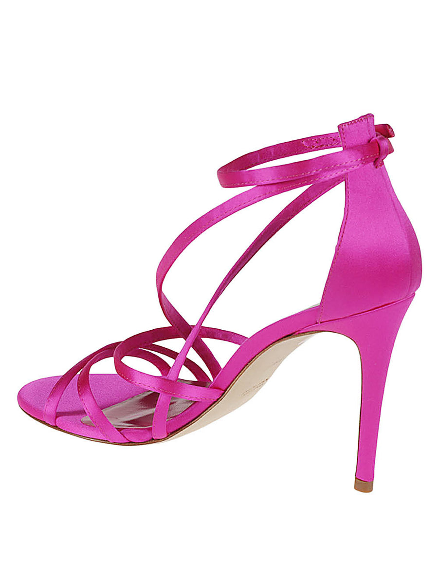 Lella Baldi Fuchsia Satin Sandals For Women Luxurious Dressy Evening Sandals With Leather Lining