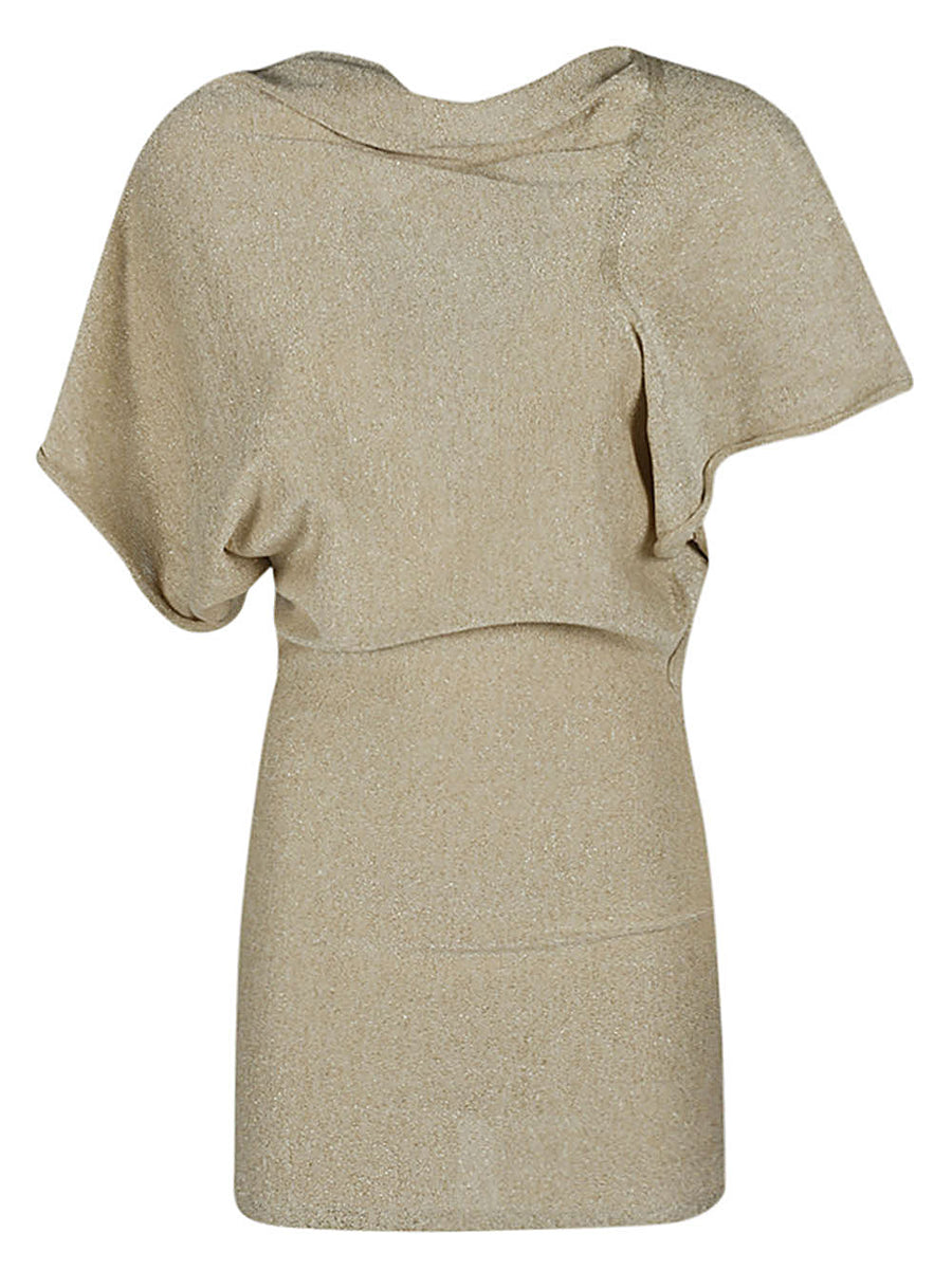 Circus Hotel Viscose Mini Dress for Women With Asymmetric Silhouette and Shimmer Day to Night Ready
