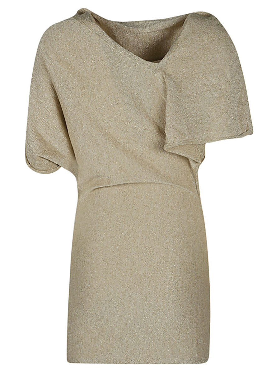 Circus Hotel Viscose Mini Dress for Women With Asymmetric Silhouette and Shimmer Day to Night Ready