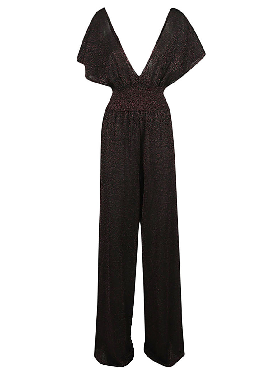 Circus Hotel Wide Leg Jumpsuit Lurex Viscose Brown Flattering Silhouette Glamorous Eveningwear For Women