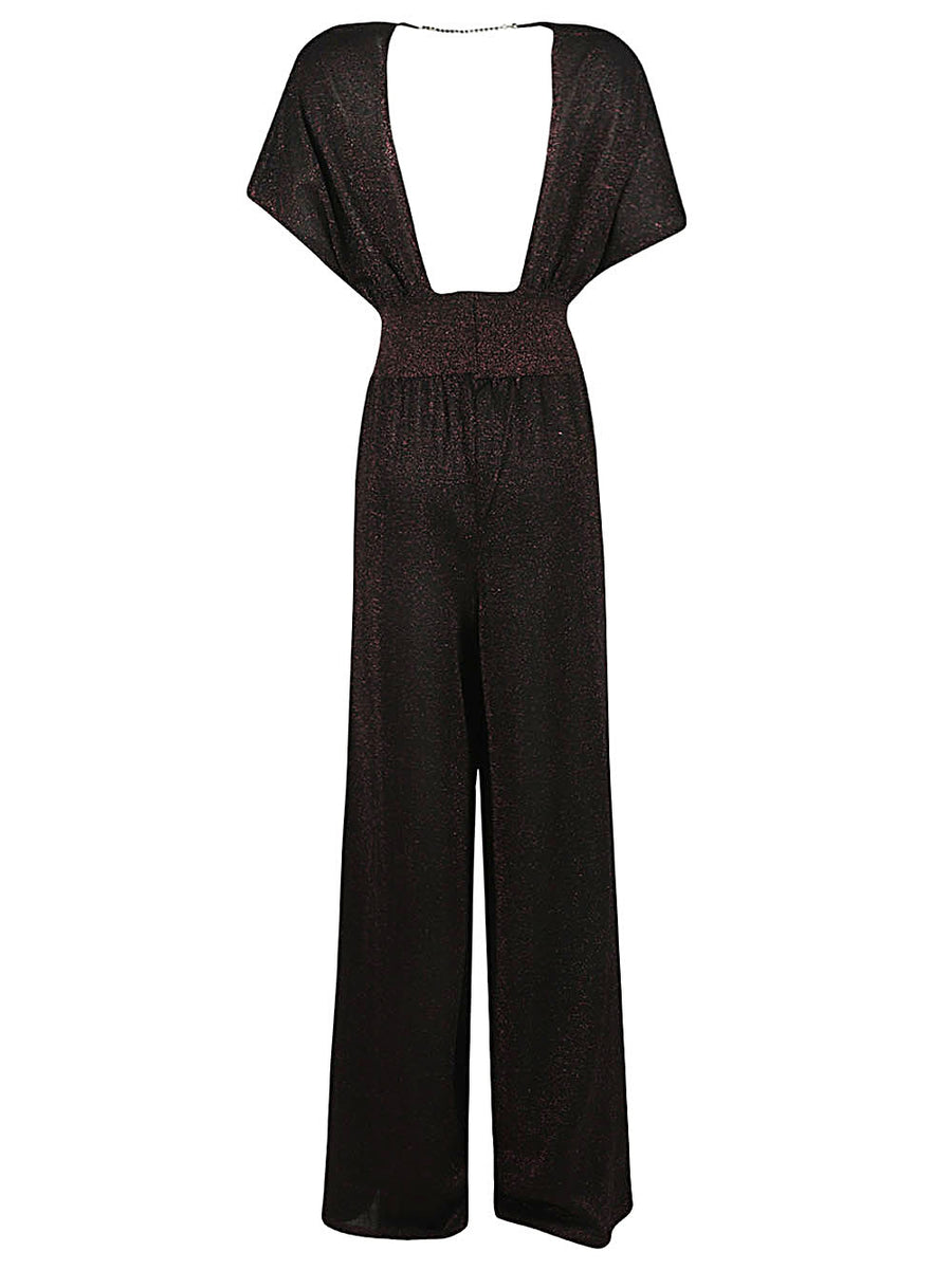 Circus Hotel Wide Leg Jumpsuit Lurex Viscose Brown Flattering Silhouette Glamorous Eveningwear For Women