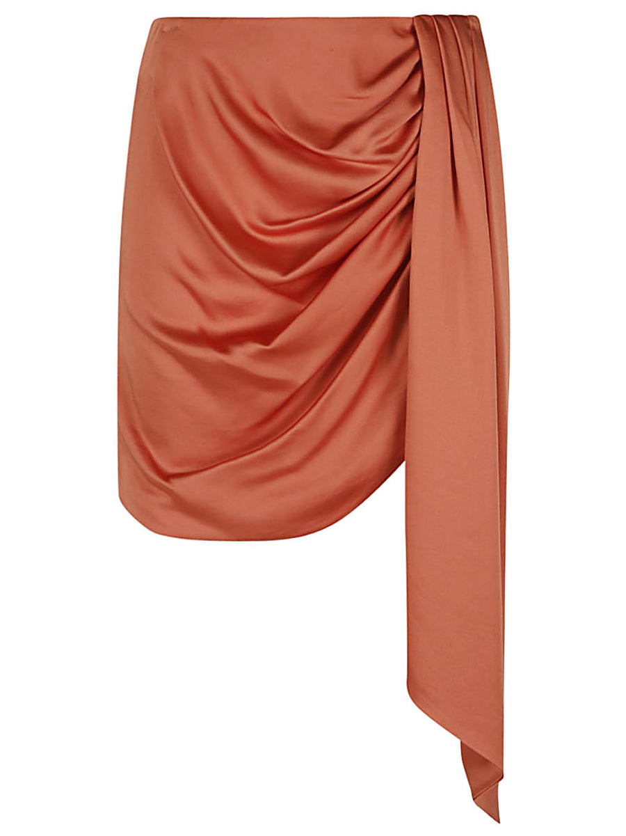 Jonathan Simkhai Mae Draped Satin Mini Skirt Bold Red Asymmetric Ruched For Women Eveningwear