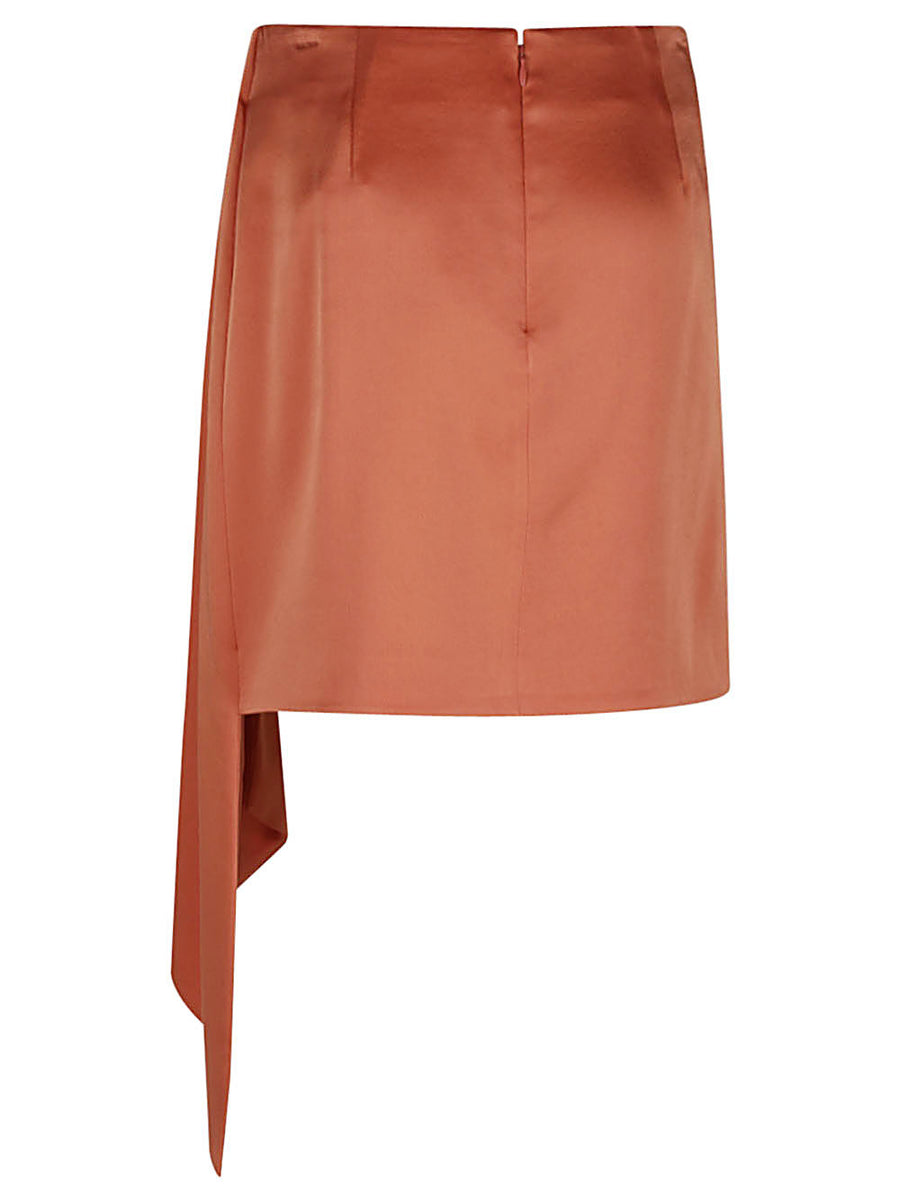Jonathan Simkhai Mae Draped Satin Mini Skirt Bold Red Asymmetric Ruched For Women Eveningwear