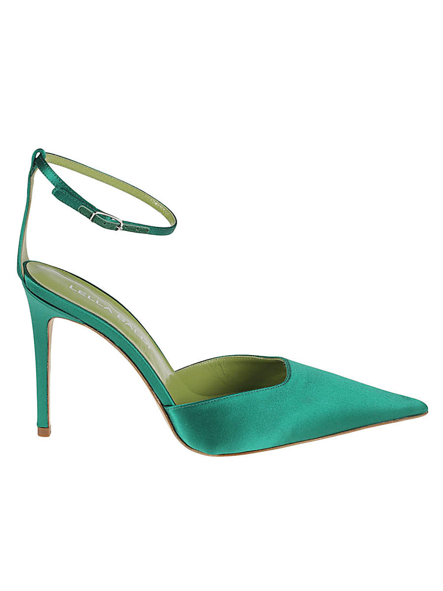 Lella Baldi Green Satin Pumps For Women Luxury High Heel Leather Lining Elegant Evening Wear