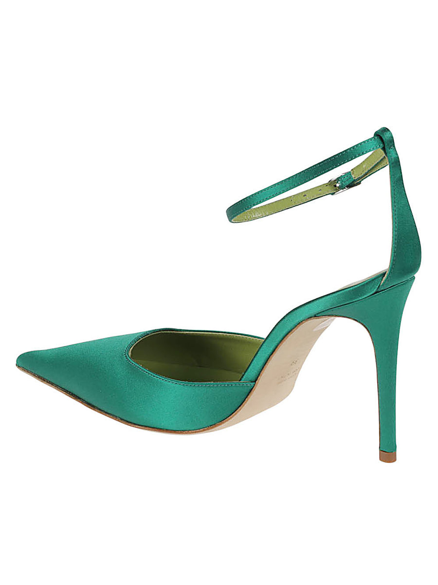 Lella Baldi Green Satin Pumps For Women Luxury High Heel Leather Lining Elegant Evening Wear