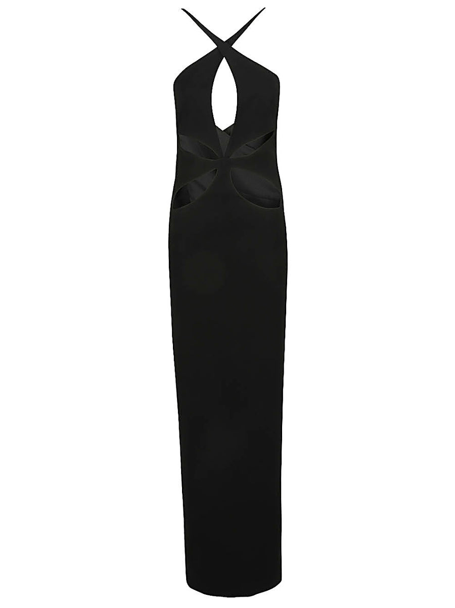 Monot PRE Silk Crepe Long Dress With Cutout Detail And Front Cross Over For Women Elegant Eveningwear