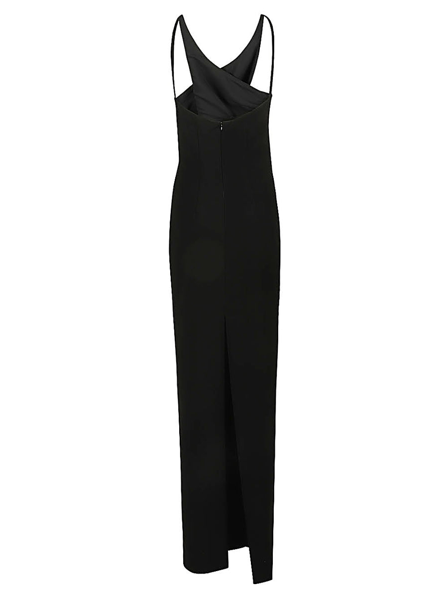 Monot PRE Silk Crepe Long Dress With Cutout Detail And Front Cross Over For Women Elegant Eveningwear