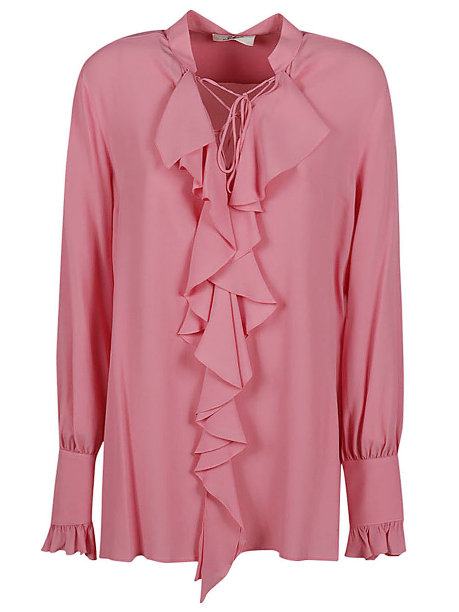 Seafarer Milly Ruched Pink Silk-Acetate Shirt For Women Office Ready Silky Sheen Luxe Wardrobe Essential