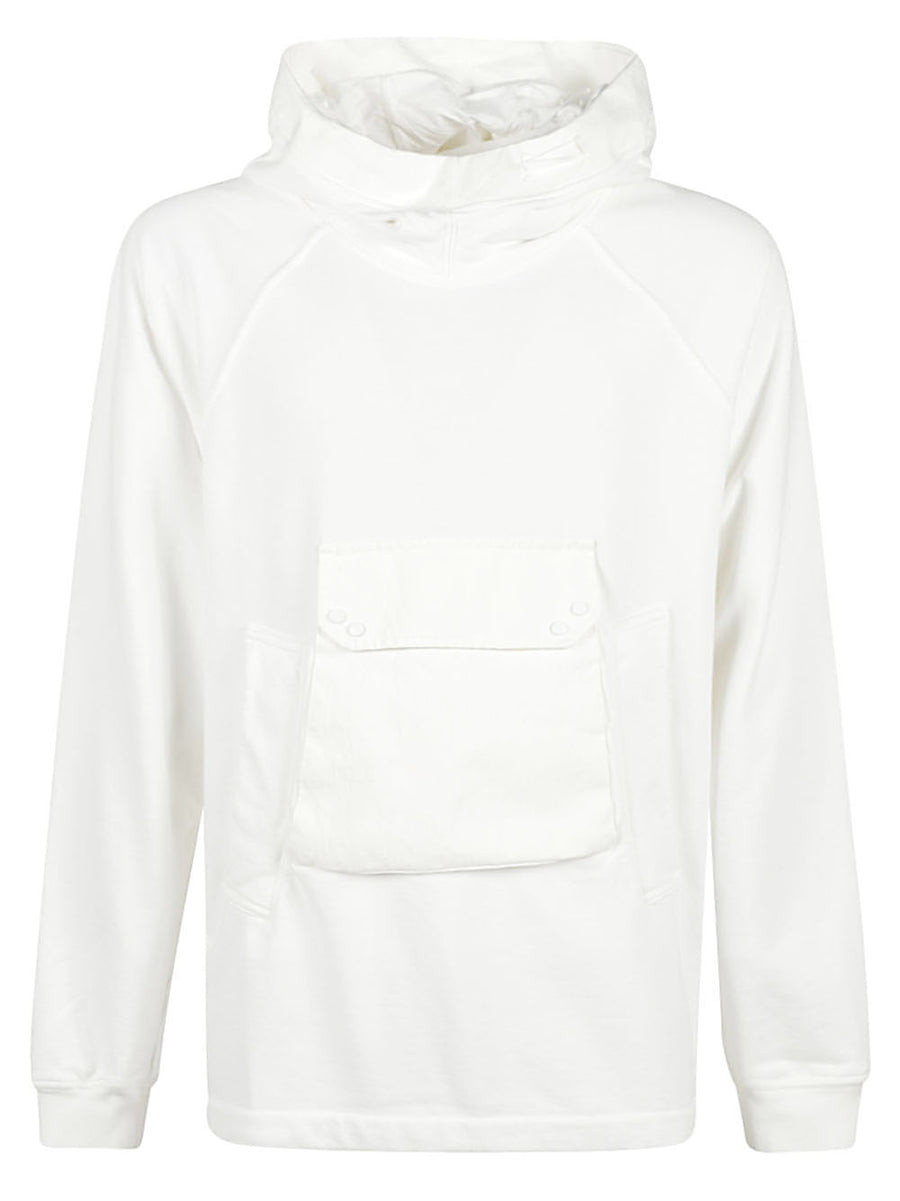 Ten C Cotton Hoodie White 100 Percent Cotton Minimalist Everyday Wear For Men With Elastic Cuffs And Front Pocket
