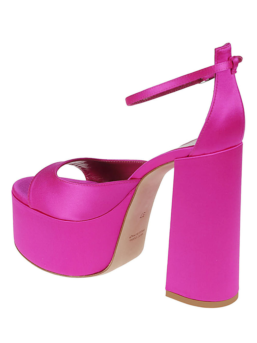 Lella Baldi Fuchsia Satin Platform Sandals Leather Lining For Women Luxury Heels