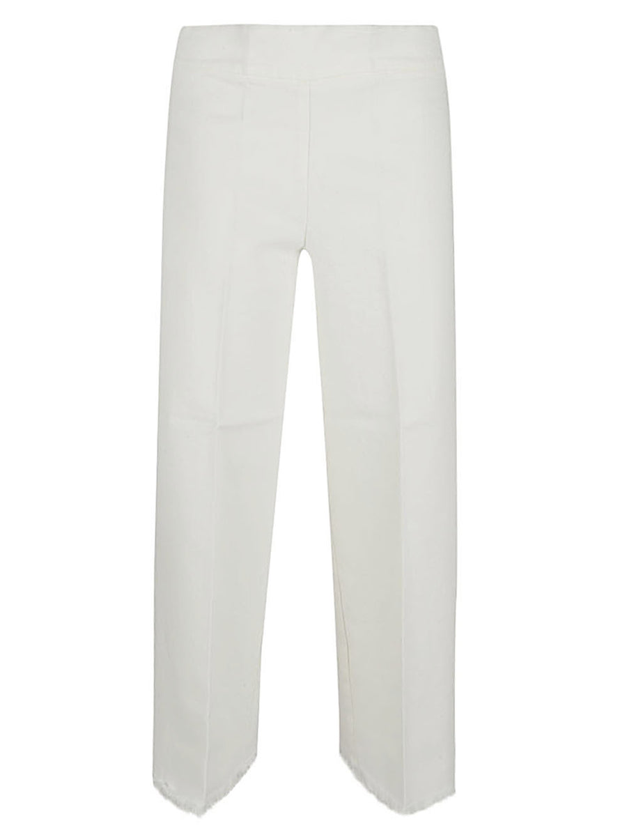 Avenue Montaigne Cropped Frayed Denim Trousers Luxurious For Women Wide Leg With Elasticated Waistband