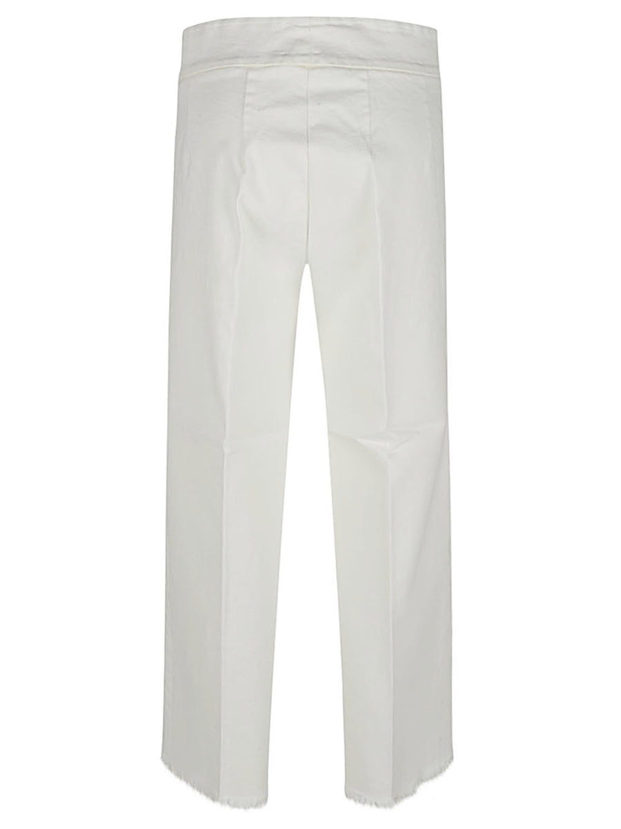 Avenue Montaigne Cropped Frayed Denim Trousers Luxurious For Women Wide Leg With Elasticated Waistband