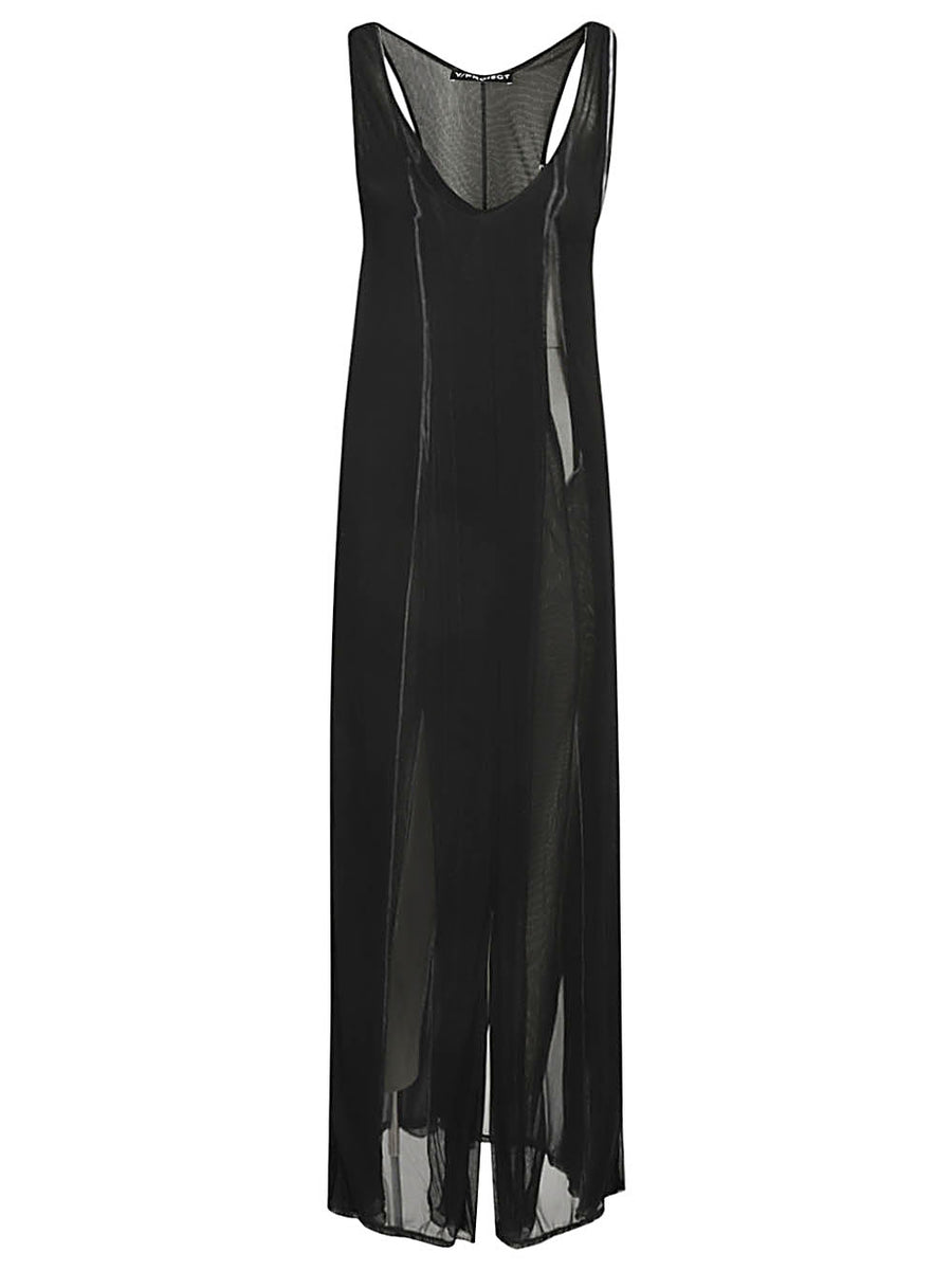 Y/Project Long Tank Dress For Women Luxurious Black Maxi Hundred Percent Viscose Semi Sheer Day To Night