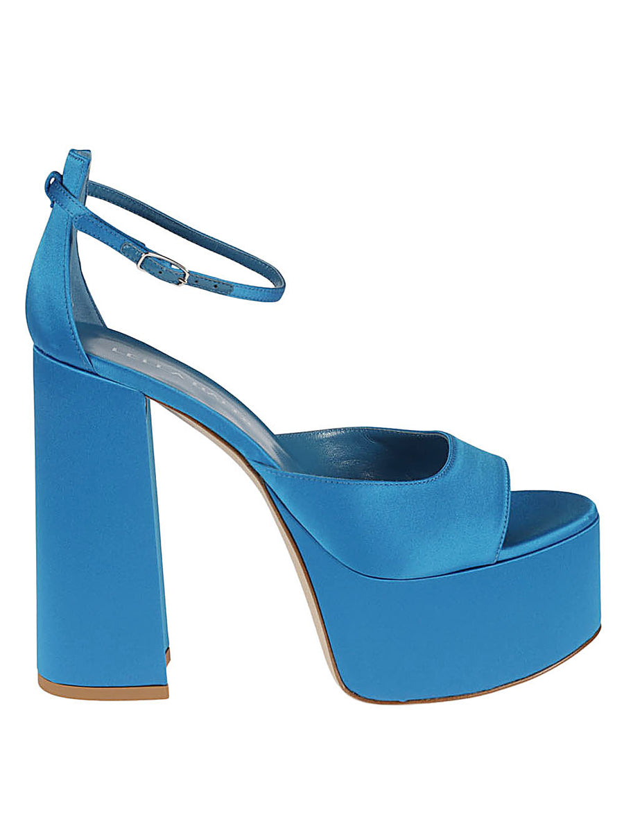 Lella Baldi Navy Satin Platform Sandals For Women Luxurious Satin Upper With Leather Lining