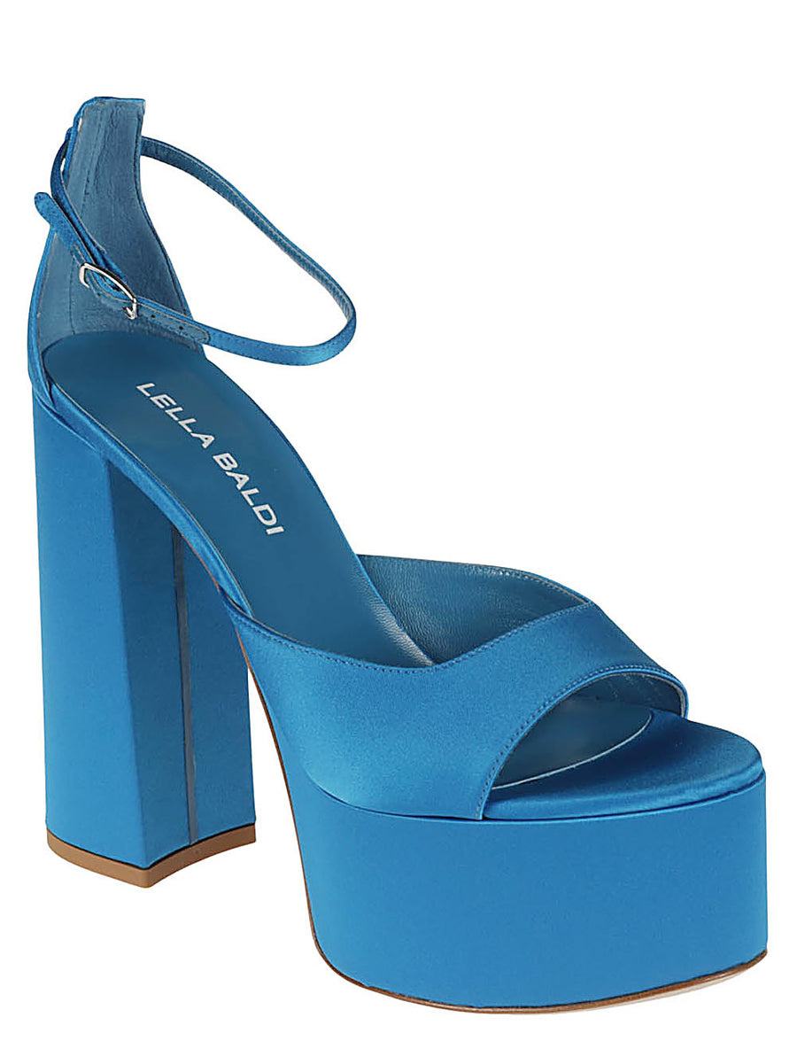 Lella Baldi Navy Satin Platform Sandals For Women Luxurious Satin Upper With Leather Lining