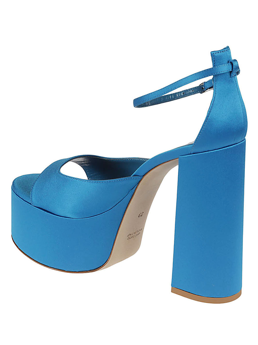 Lella Baldi Navy Satin Platform Sandals For Women Luxurious Satin Upper With Leather Lining