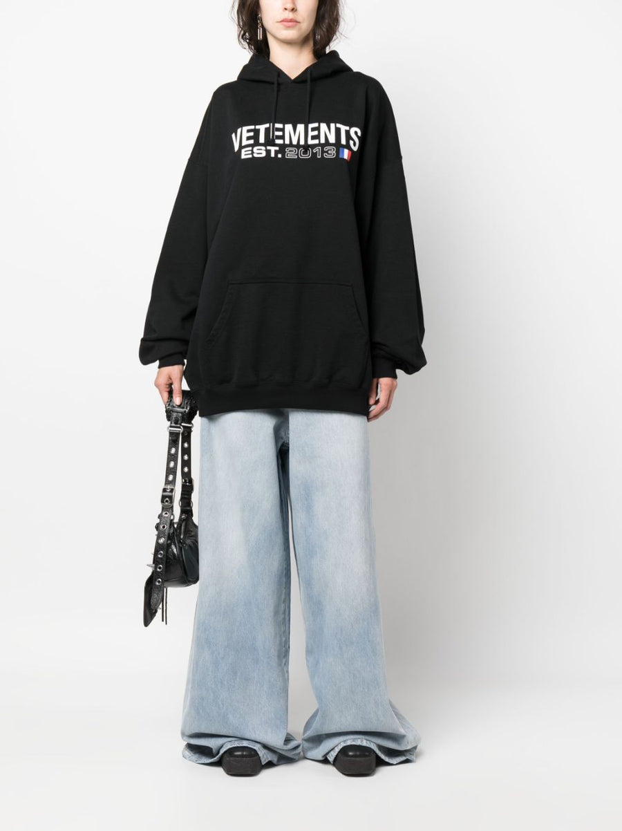 Vetements Logo Cotton Hoodie For Men, Premium 100 Percent Cotton With Bold Front Logo, Relaxed Streetwear