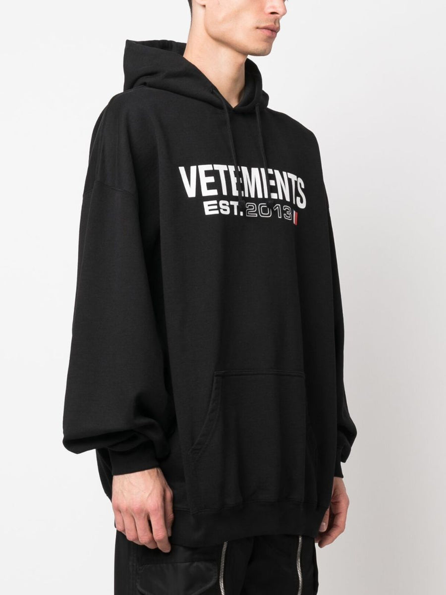 Vetements Logo Cotton Hoodie For Men, Premium 100 Percent Cotton With Bold Front Logo, Relaxed Streetwear