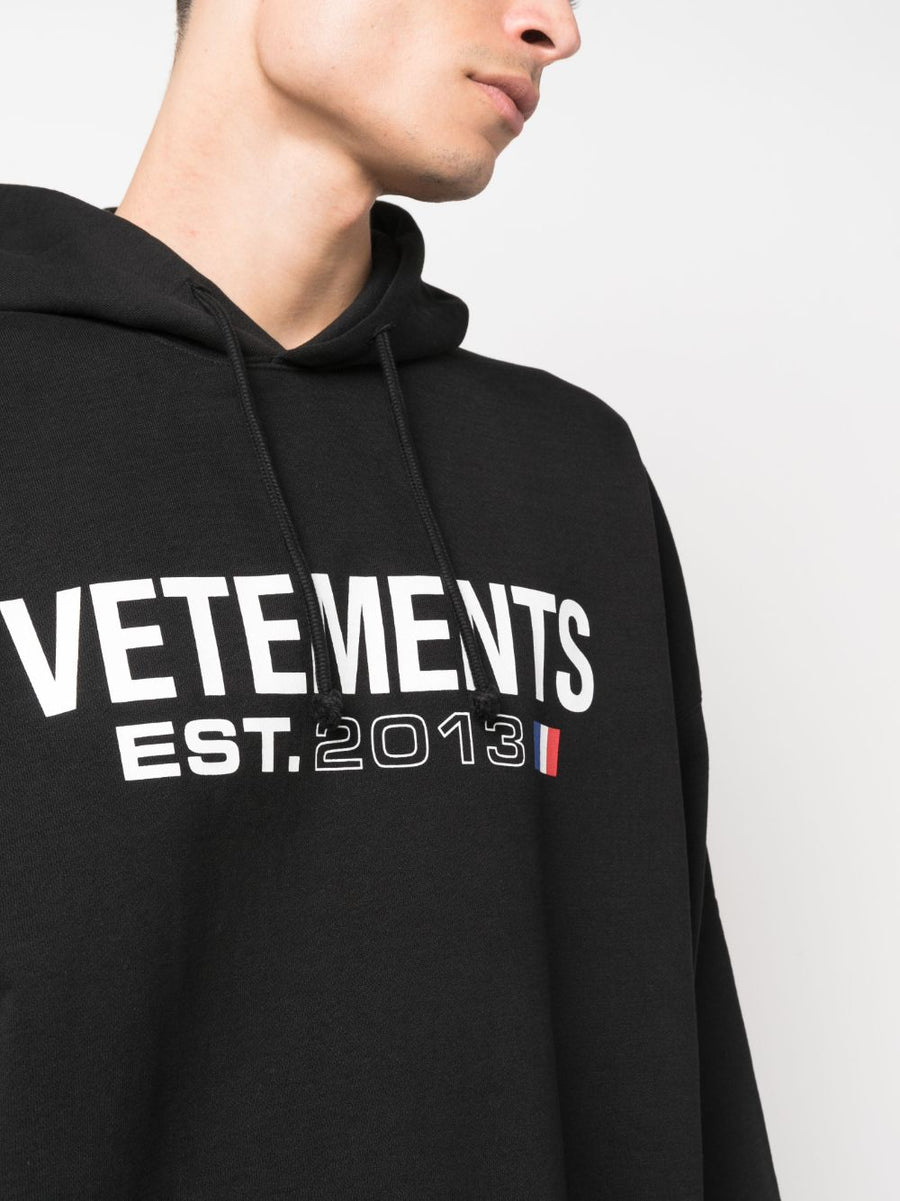 Vetements Logo Cotton Hoodie For Men, Premium 100 Percent Cotton With Bold Front Logo, Relaxed Streetwear