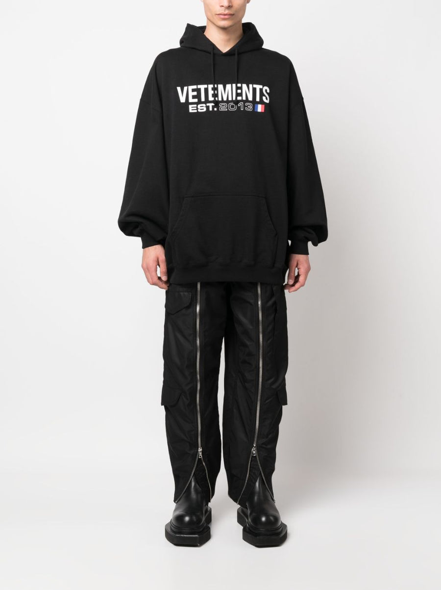 Vetements Logo Cotton Hoodie For Men, Premium 100 Percent Cotton With Bold Front Logo, Relaxed Streetwear