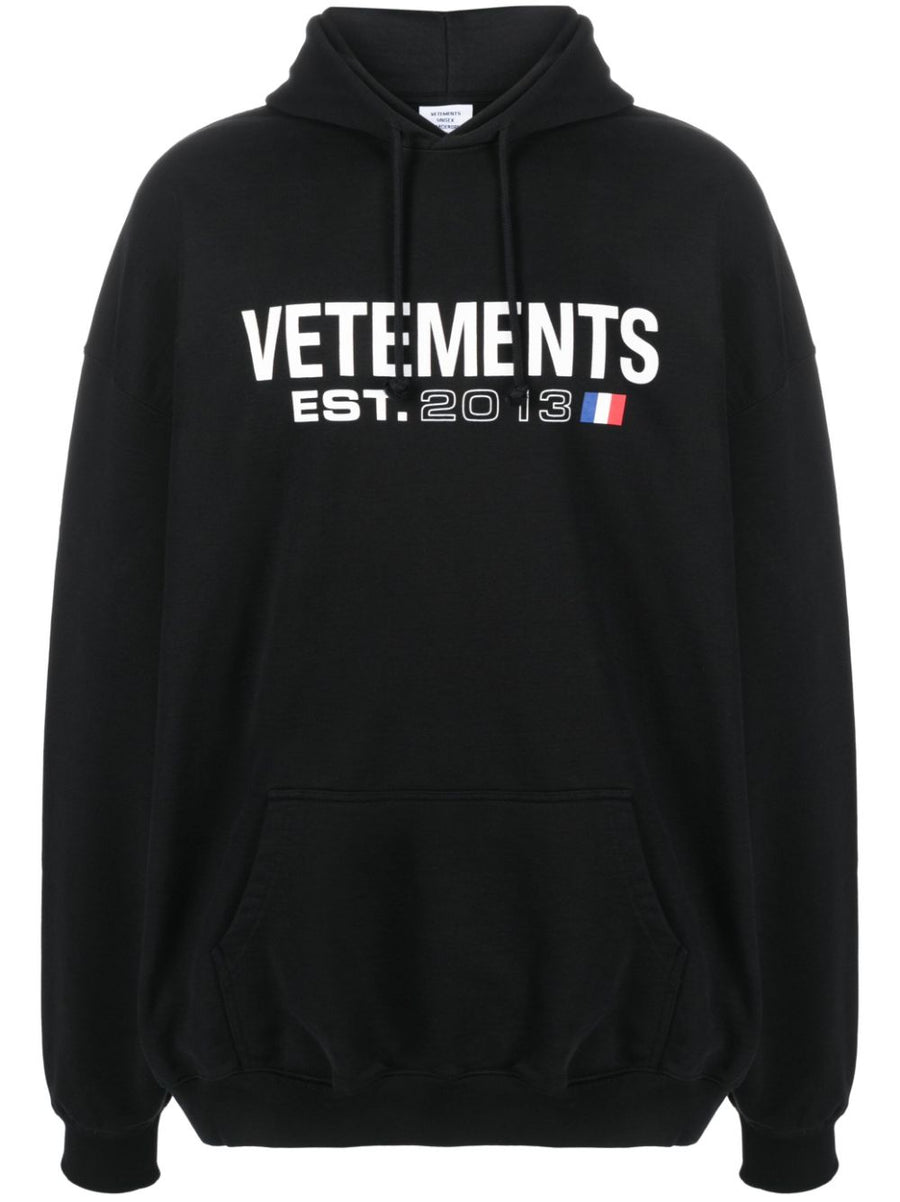 Vetements Logo Cotton Hoodie For Men, Premium 100 Percent Cotton With Bold Front Logo, Relaxed Streetwear