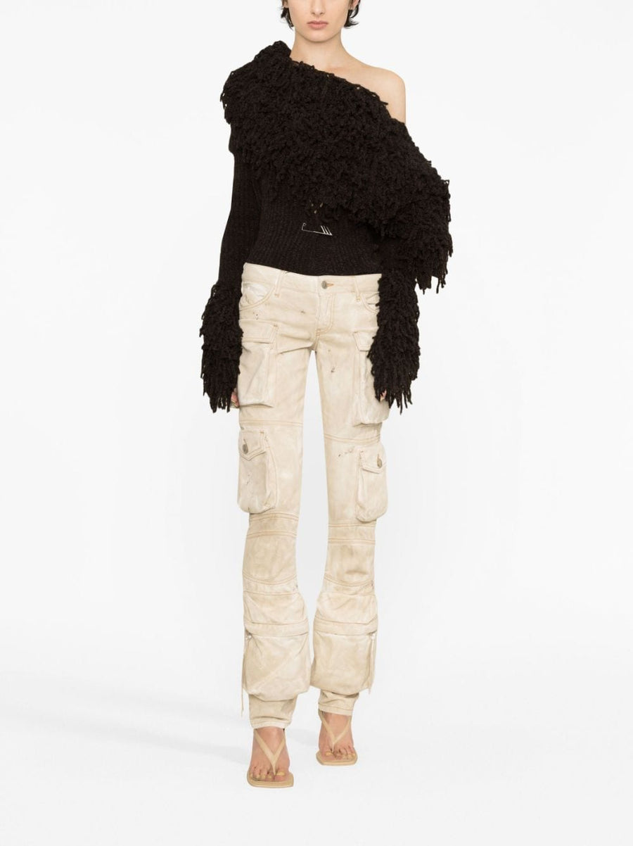 The Attico Essie Cargo Denim Trousers Slim Low Rise City Ready Beige With Cargo Pockets And Embroidered Logo For Women