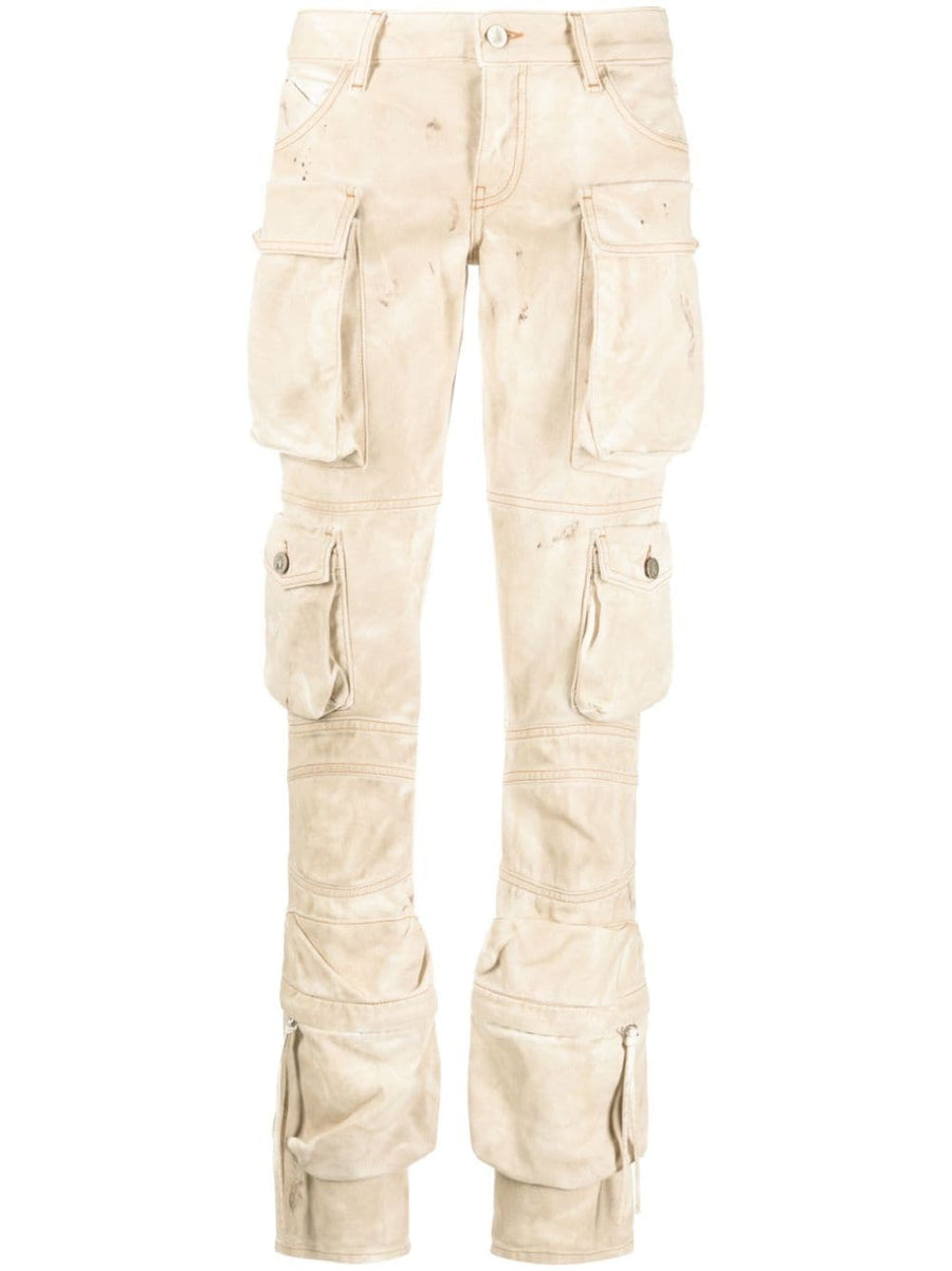 The Attico Essie Cargo Denim Trousers Slim Low Rise City Ready Beige With Cargo Pockets And Embroidered Logo For Women