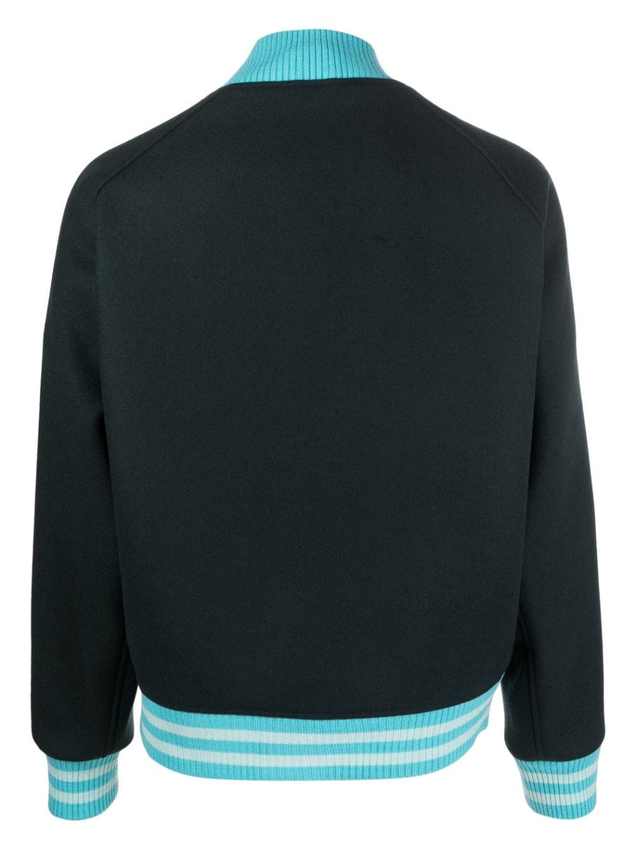 Awake NY Logo Varsity Jacket For Men Premium Wool Blend With Stripe Trim And Front Logo Patch