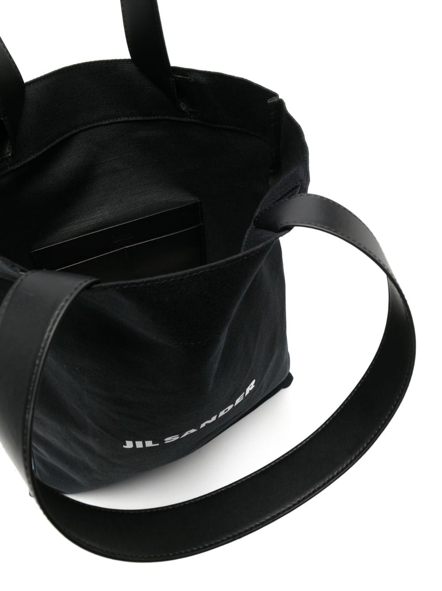 Jil Sander Logo Print Tote Bag Luxurious Calf Leather Exterior Cotton Linen Blend Everyday Shopper