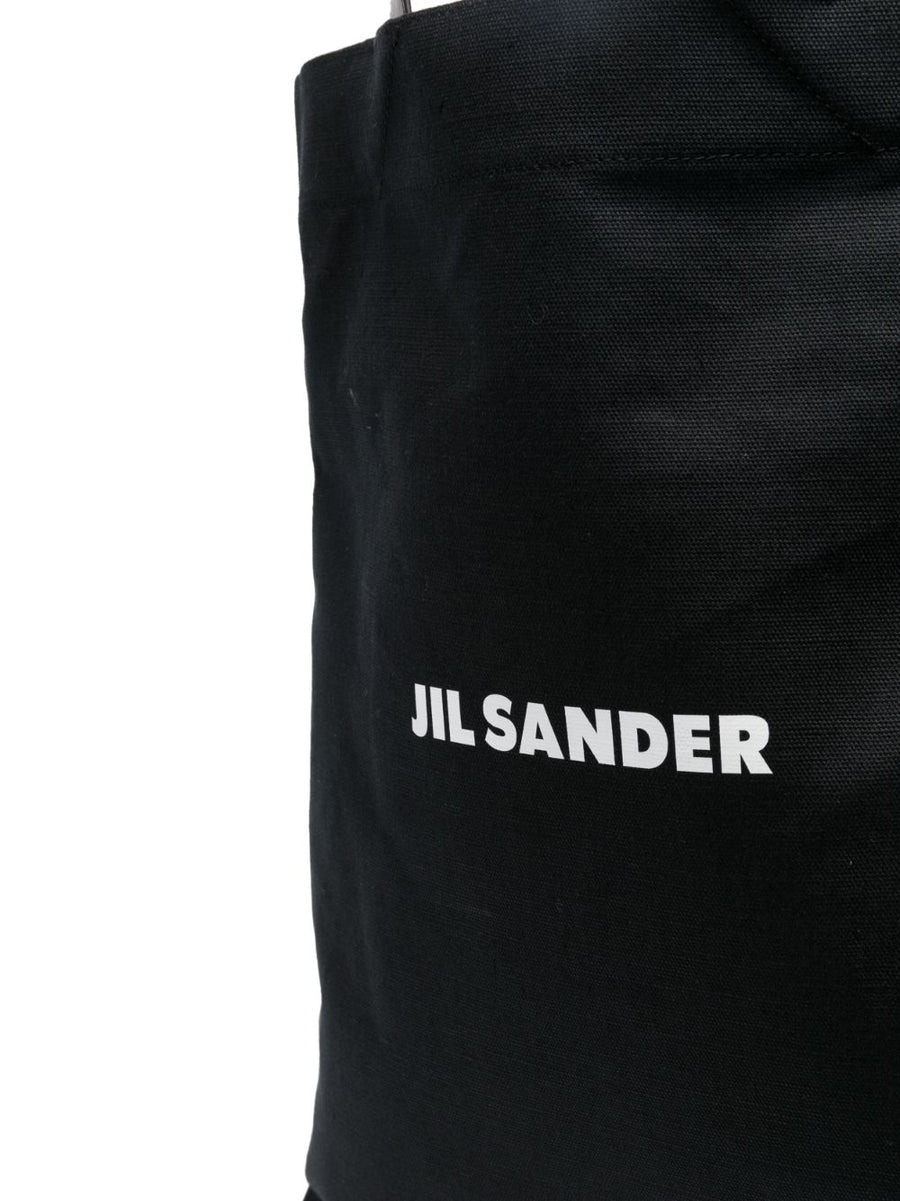 Jil Sander Logo Print Tote Bag Luxurious Calf Leather Exterior Cotton Linen Blend Everyday Shopper
