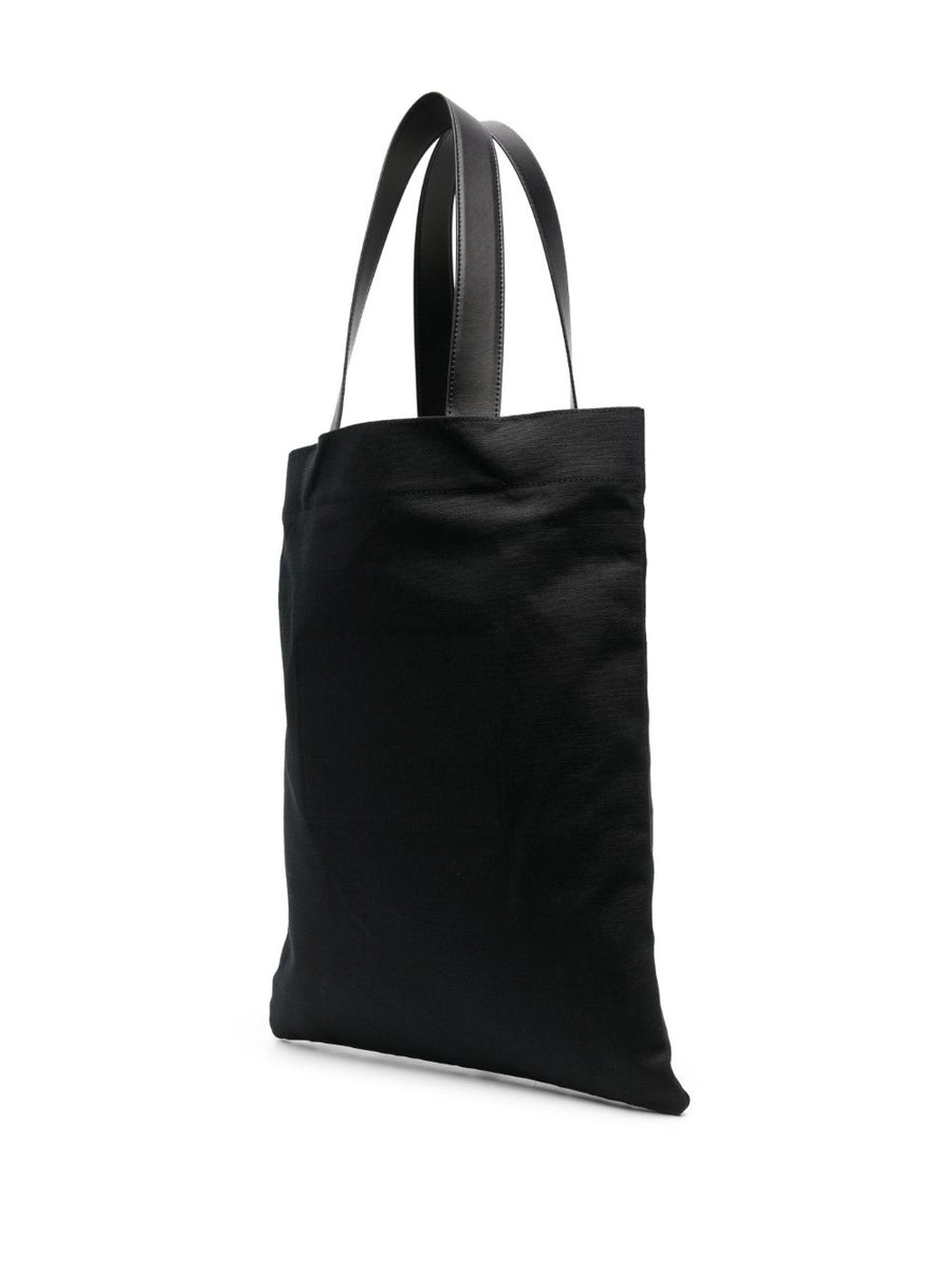 Jil Sander Logo Print Tote Bag Luxurious Calf Leather Exterior Cotton Linen Blend Everyday Shopper