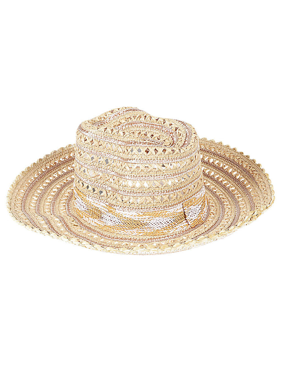 Exquisite J Raffia Sombrero Hat For Women With Wide Brim Luxury Resort Sun Hat Beige Tone
