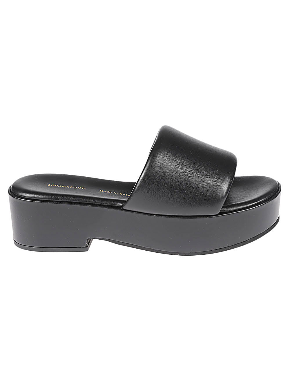 Liviana Conti Black Leather Platform Sandals.