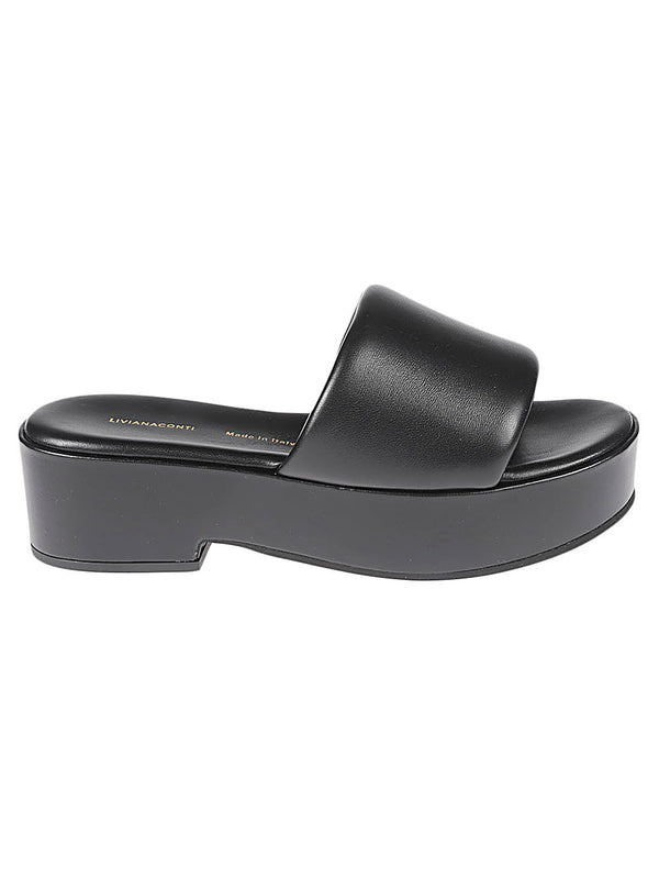 Liviana Conti Black Leather Platform Sandals.