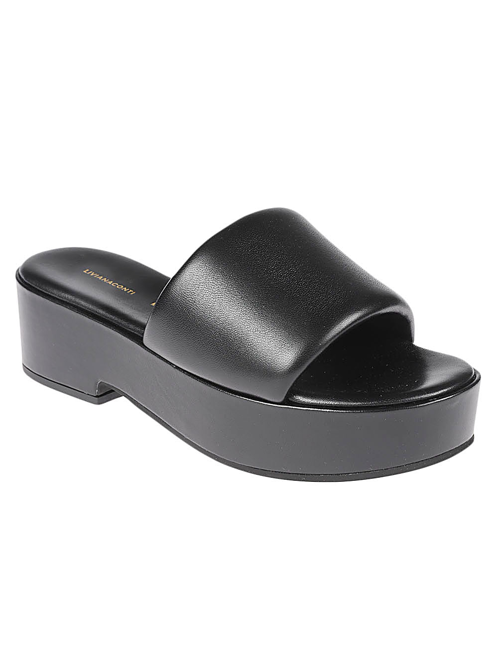 Liviana Conti Black Leather Platform Sandals.
