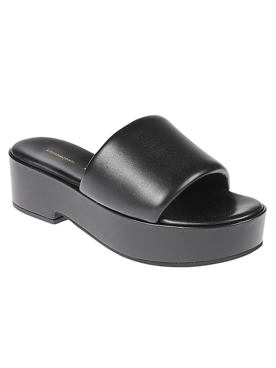 Liviana Conti Leather Platform Sandals For Women Luxury All Leather Upper Black Platform Mule
