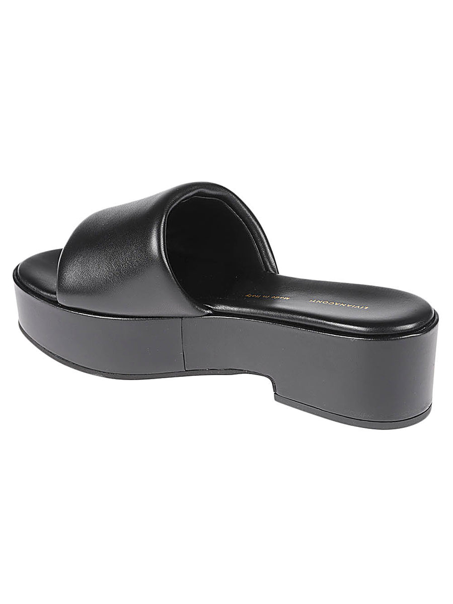 Liviana Conti Leather Platform Sandals For Women Luxury All Leather Upper Black Platform Mule