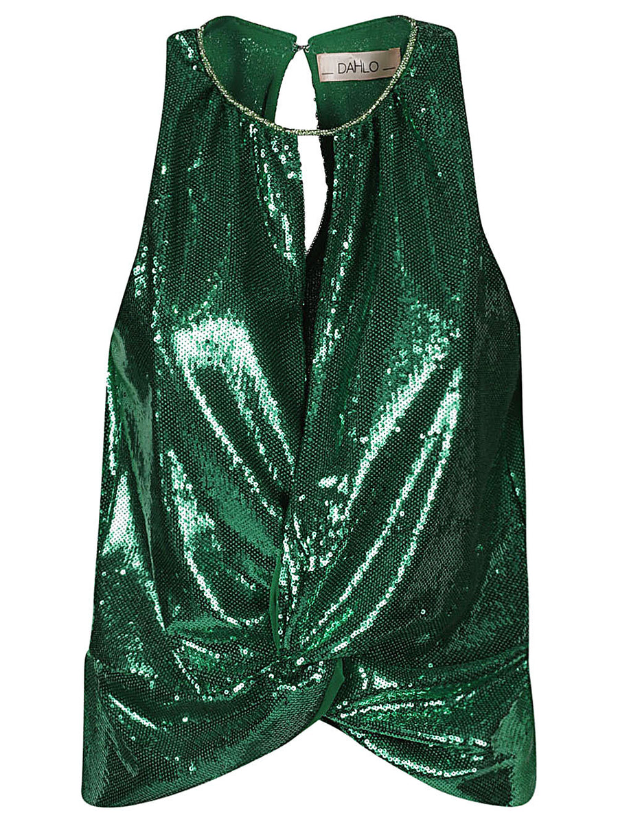 Dahlo Sequin Cropped Top Green For Women Luxurious Sparkling Clubwear Evening Top Partywear