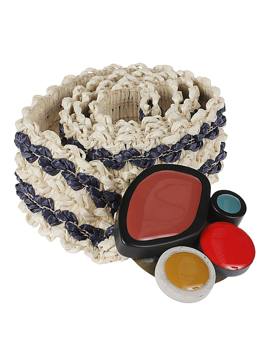 Raffia Belt Beige Striped Natural Texture Exquisite J Women
