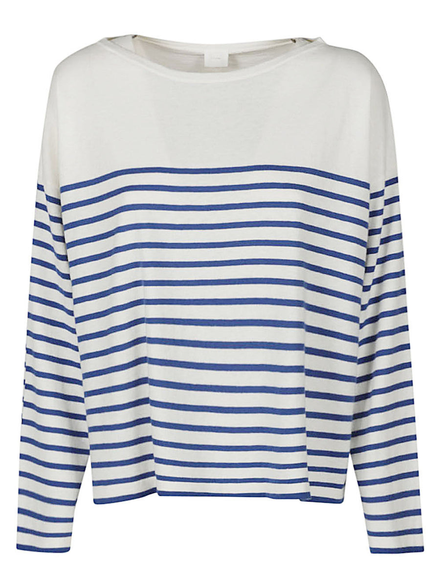 Ct Plage Blue Striped Cotton Cashmere Pullover for Women Luxurious Soft Everyday Comfort