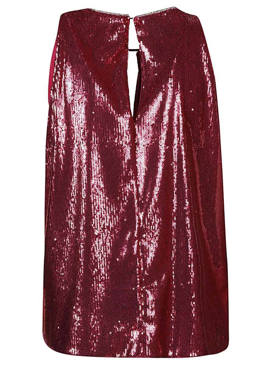 Sequin Cropped Top by Dahlo, Fuchsia Embellished Nightlife Top for Women, Sparkling Bold Evening Partywear
