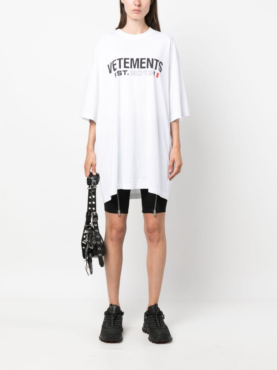 Vetements Logo Cotton T Shirt For Women Premium White Crew Neck Thigh Length Oversized Iconic