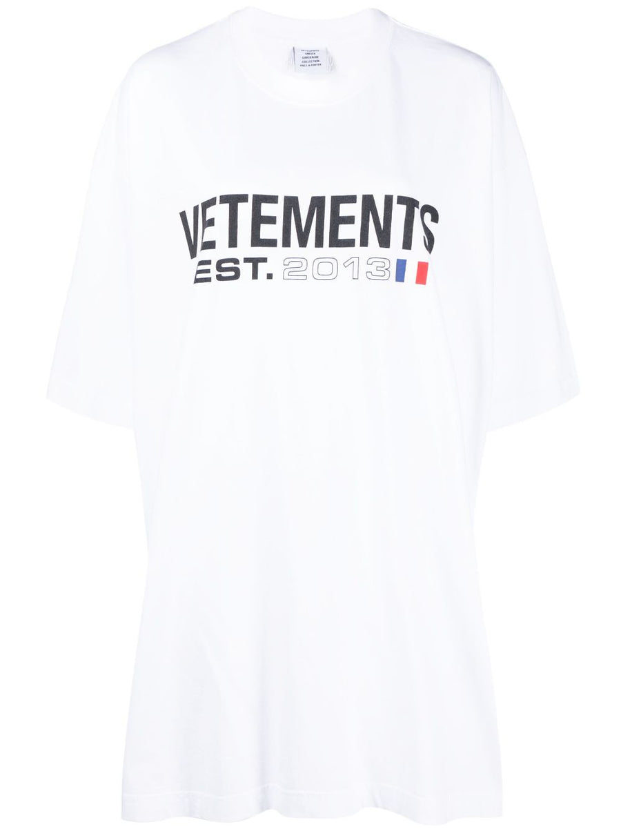 Vetements Logo Cotton T Shirt For Women Premium White Crew Neck Thigh Length Oversized Iconic