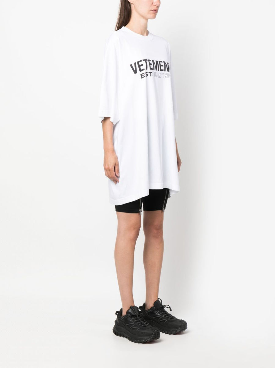 Vetements Logo Cotton T Shirt For Women Premium White Crew Neck Thigh Length Oversized Iconic