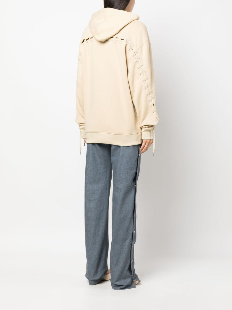 Jean Paul Gaultier Logo Cotton Hoodie For Women 100 Percent Cotton Comfort Front Embroidery Beige