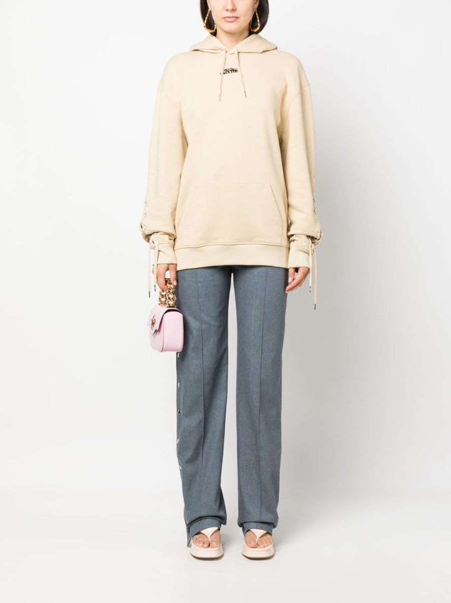 Jean Paul Gaultier Logo Cotton Hoodie For Women 100 Percent Cotton Comfort Front Embroidery Beige