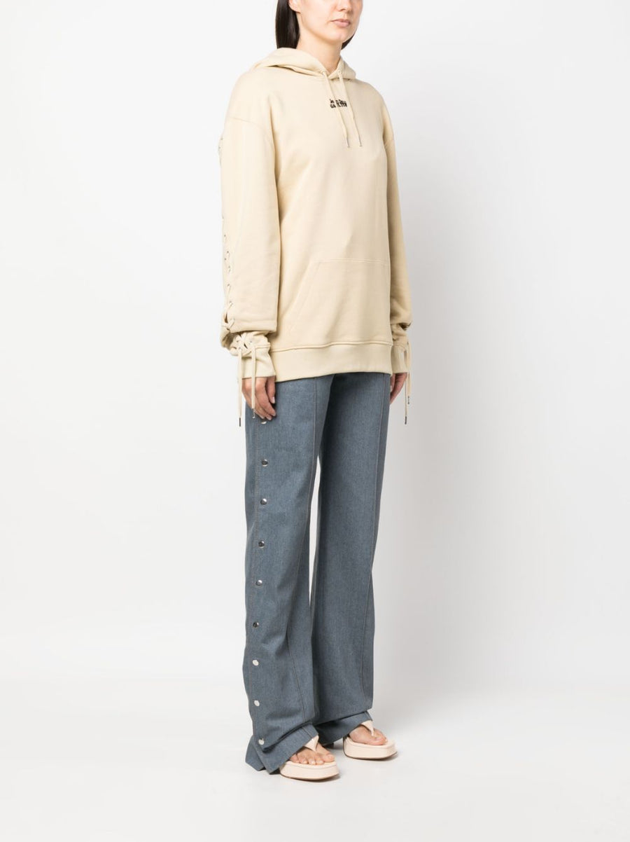 Jean Paul Gaultier Logo Cotton Hoodie For Women 100 Percent Cotton Comfort Front Embroidery Beige
