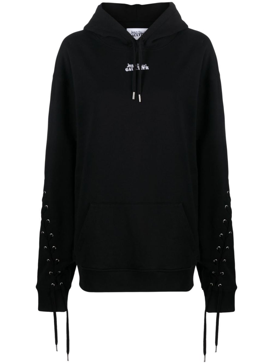 Jean Paul Gaultier Logo Hoodie For Women Hundred Percent Cotton With Chest Logo And Drawstring Hood